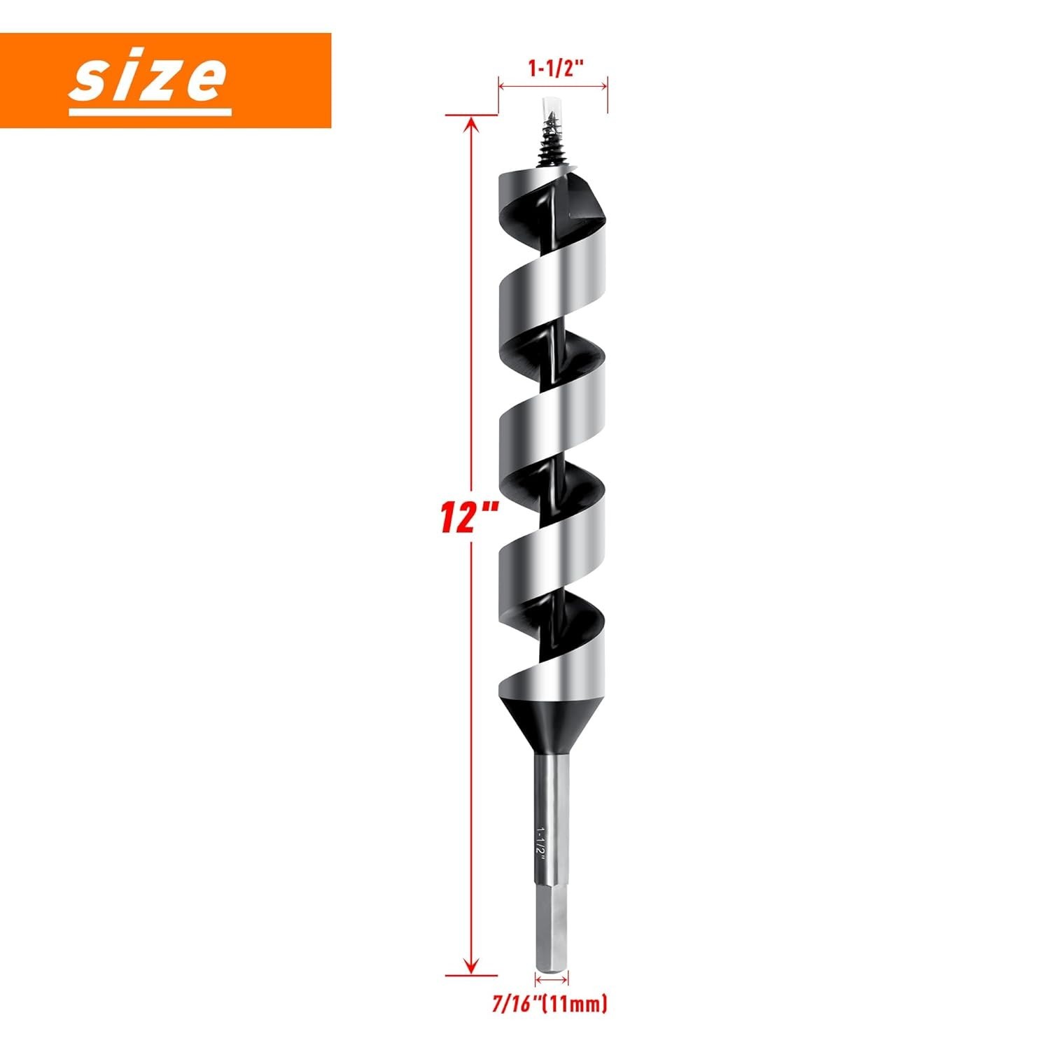 1-1/2″ x 12″ Hex Shank Auger Drill Bit for Wood
