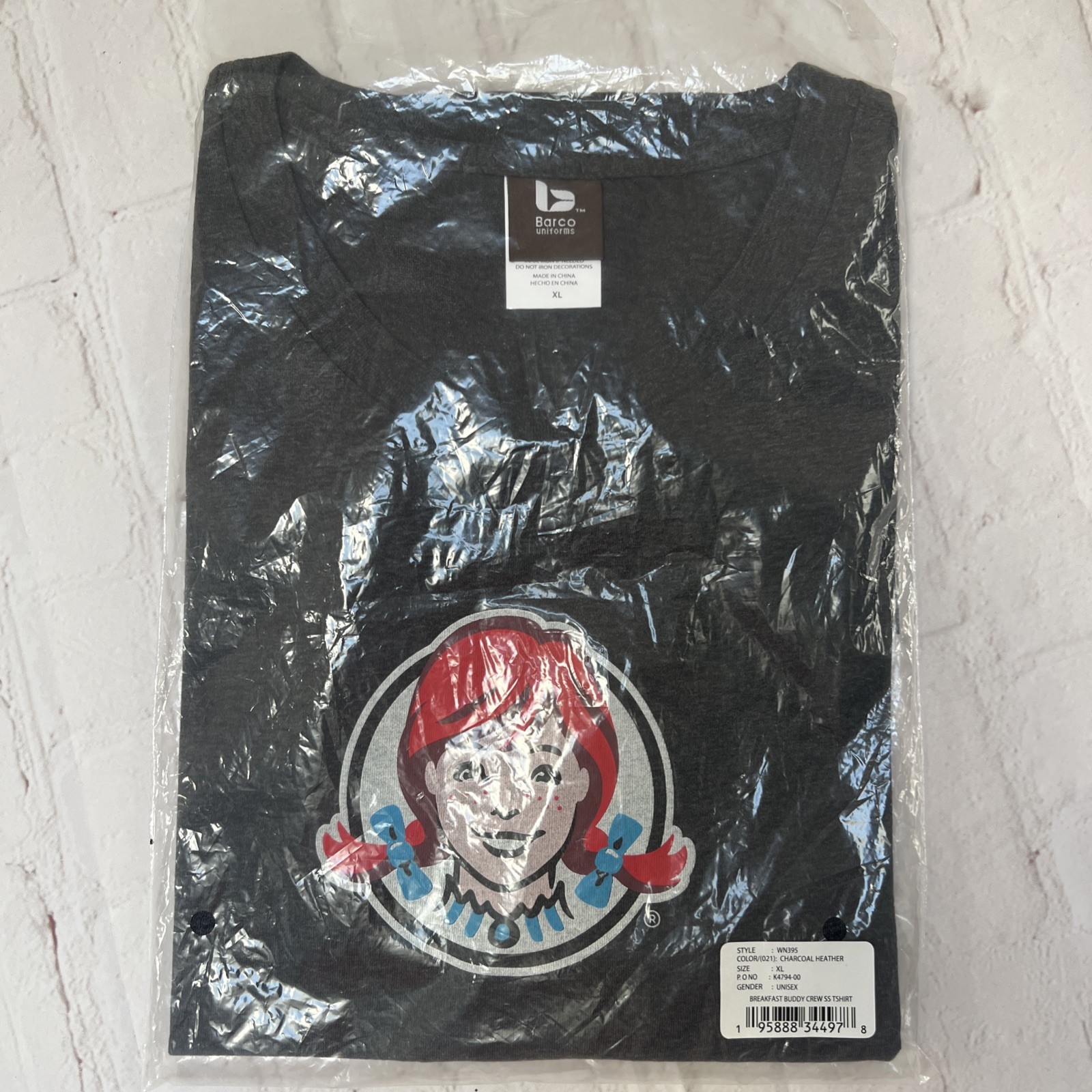 NIP Wendy’s Restaurant Employee T-shirt XL Breakfast Buddy Gray Barco