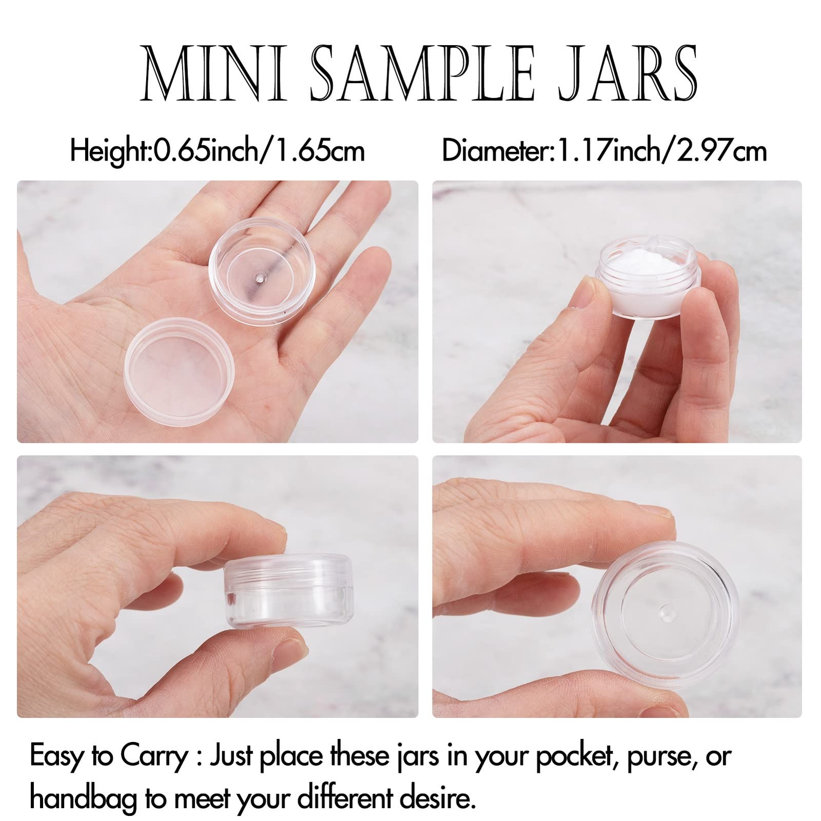 ZEJIA 3 Gram Sample Containers with Lids, 50 Count Tiny 50 Jars, Clear