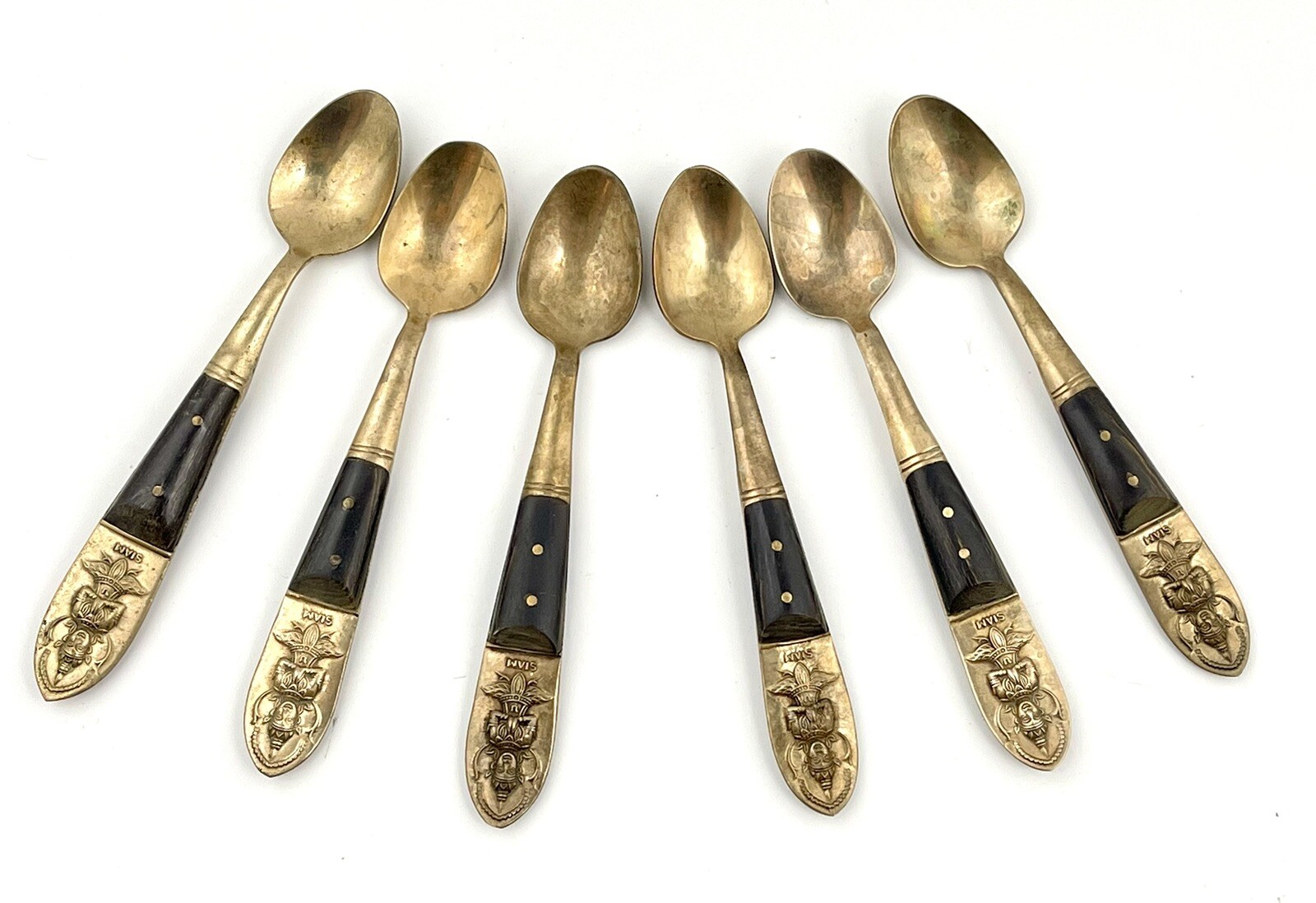Siam Brass Flatware Teak Wood 4.5″ Replacement Small Demitasse Spoon Set Lot 6