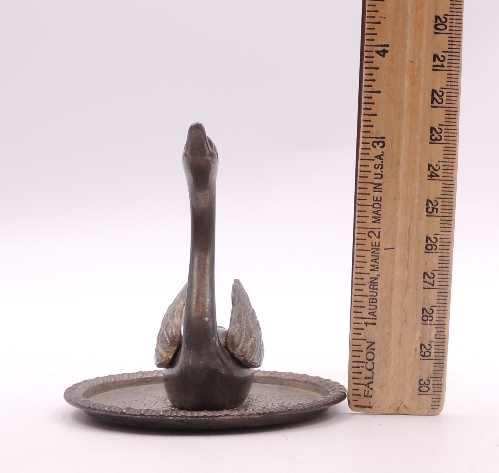 Vintage SWAN RING HOLDER EP Zinc Alloy Silver Metal Patinaed Vanity Decor MCM