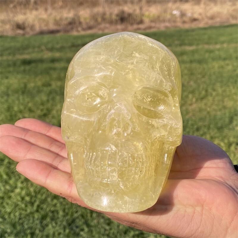 2.86LB Naturalcitrne Quartz hand Carved skull crystal Reiki healing