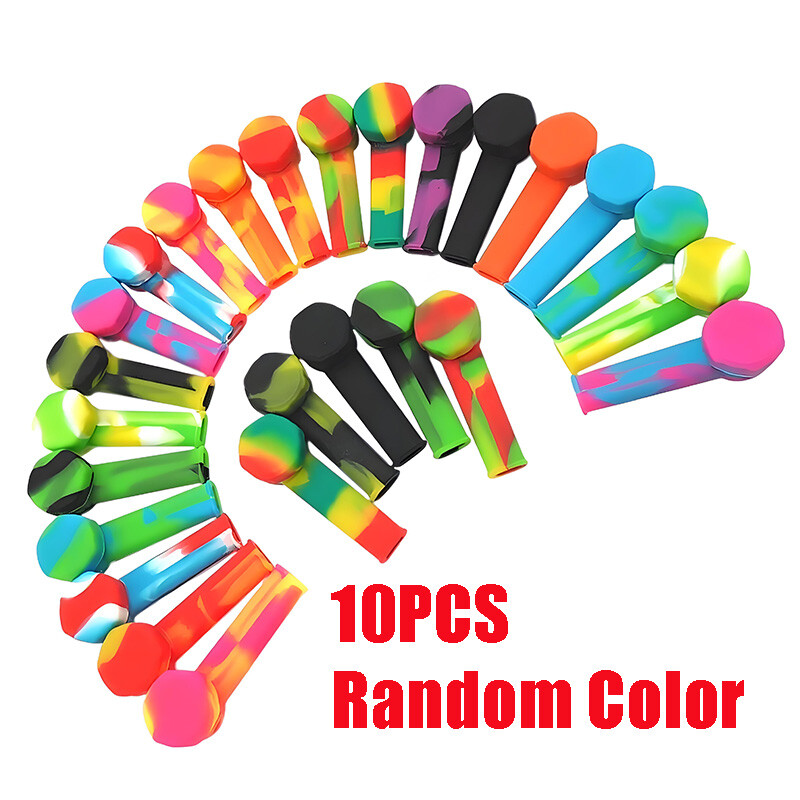 Random Color Pack of 10 3.4 Inch Pocket Silicone Pipes With Metal Bowl and Cap