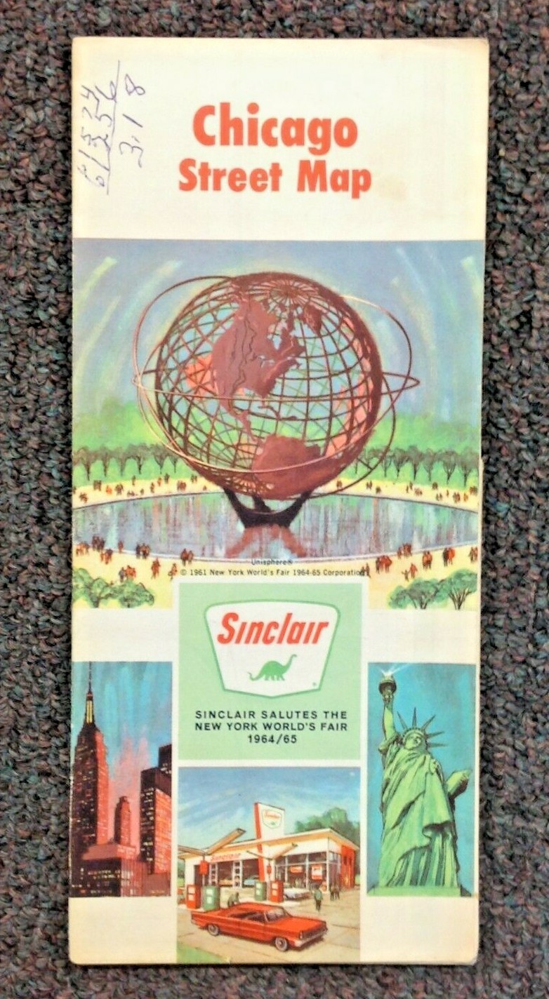 Vintage 1965 Sinclair Gas Oil Dealer Chicago Street Map Salute NY World’s Fair