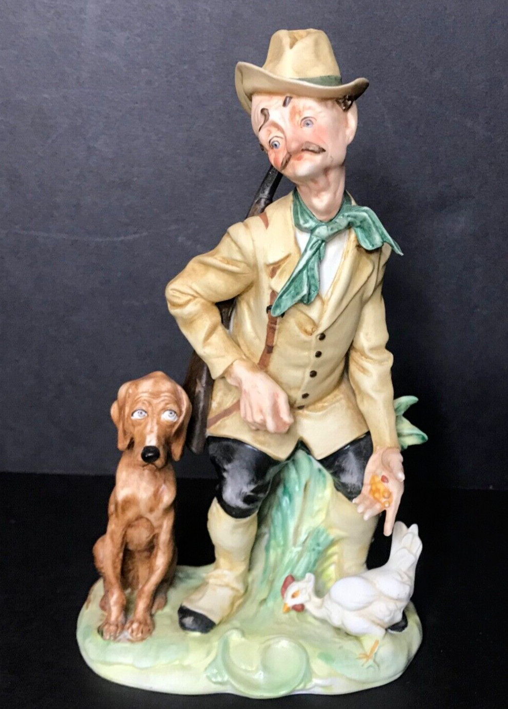 Old Hunter man with Dog Vintage Figurine Statue – made in Japan #1043