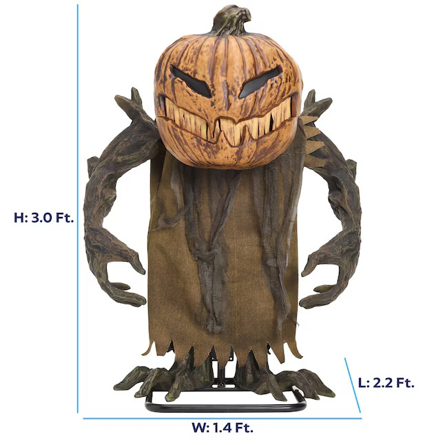 3 FT ANIMATED GROWLING PUMPKIN HENCHMAN HALLOWEEN ANIMATRONIC PROP