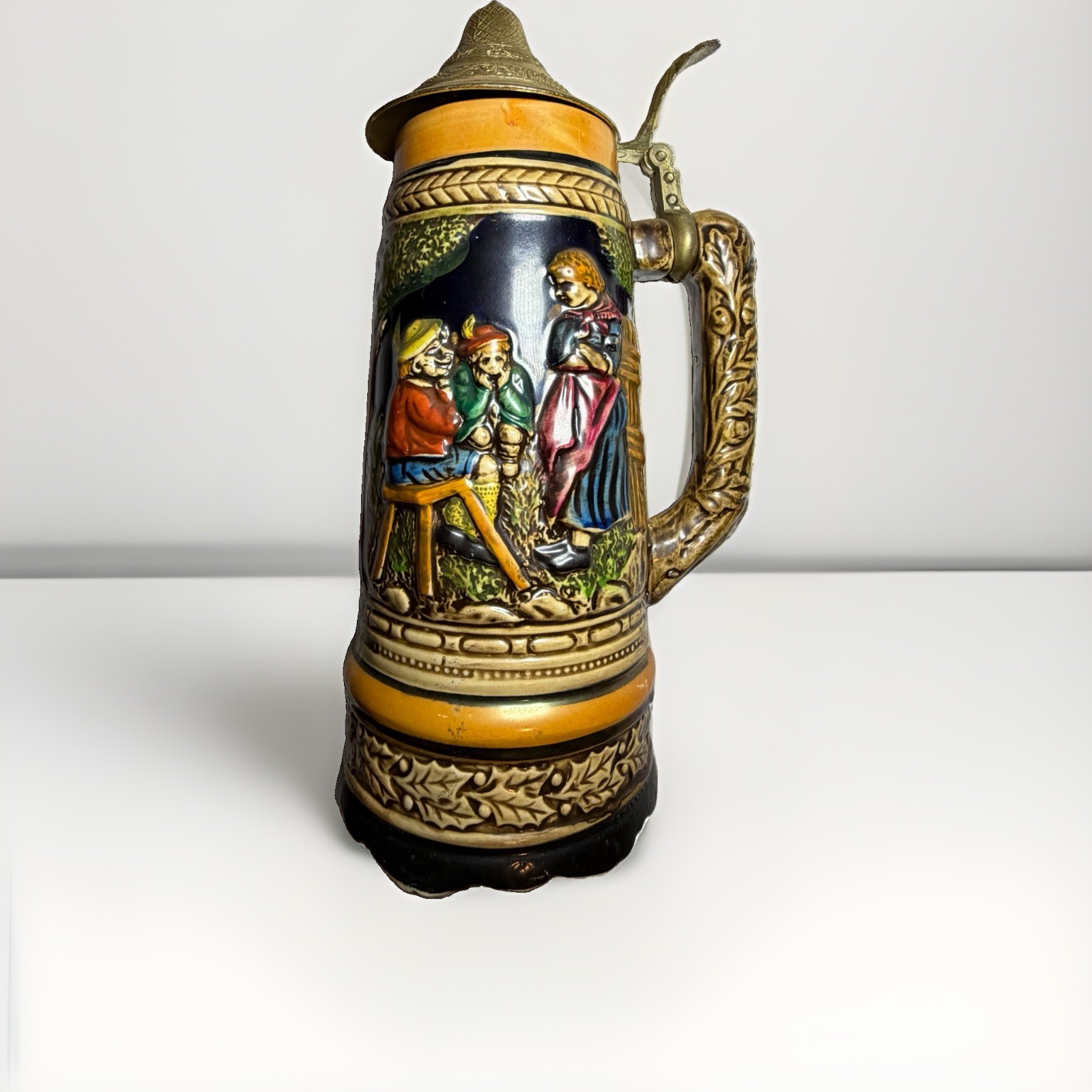 Vintage Musical Beer Stein Alpine Village Relief Gold Lid Choice Japan Imports