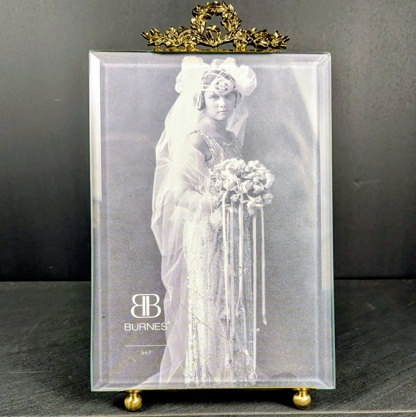 Burnes of Boston Brass French Style Easel 5×7 Picture Frame Beveled Glass Easel