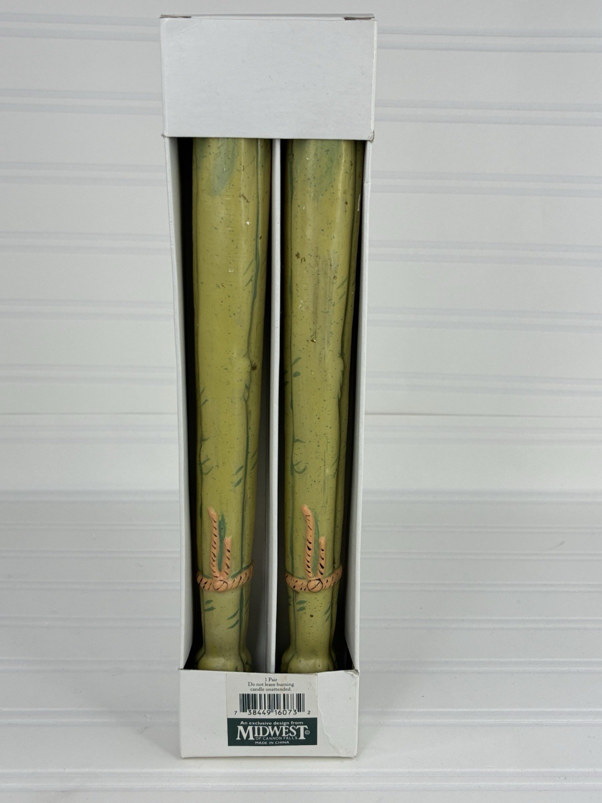 2 Green Asparagus Unscented Taper Candles 10” Midwest Cannon Falls Thanksgiving