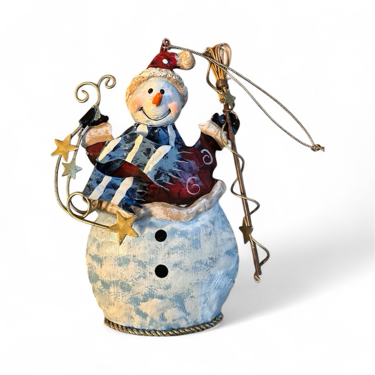 Vintage Metal Snowman Christmas Decor/ ORNAMENT 5.5” H x 3.5” W