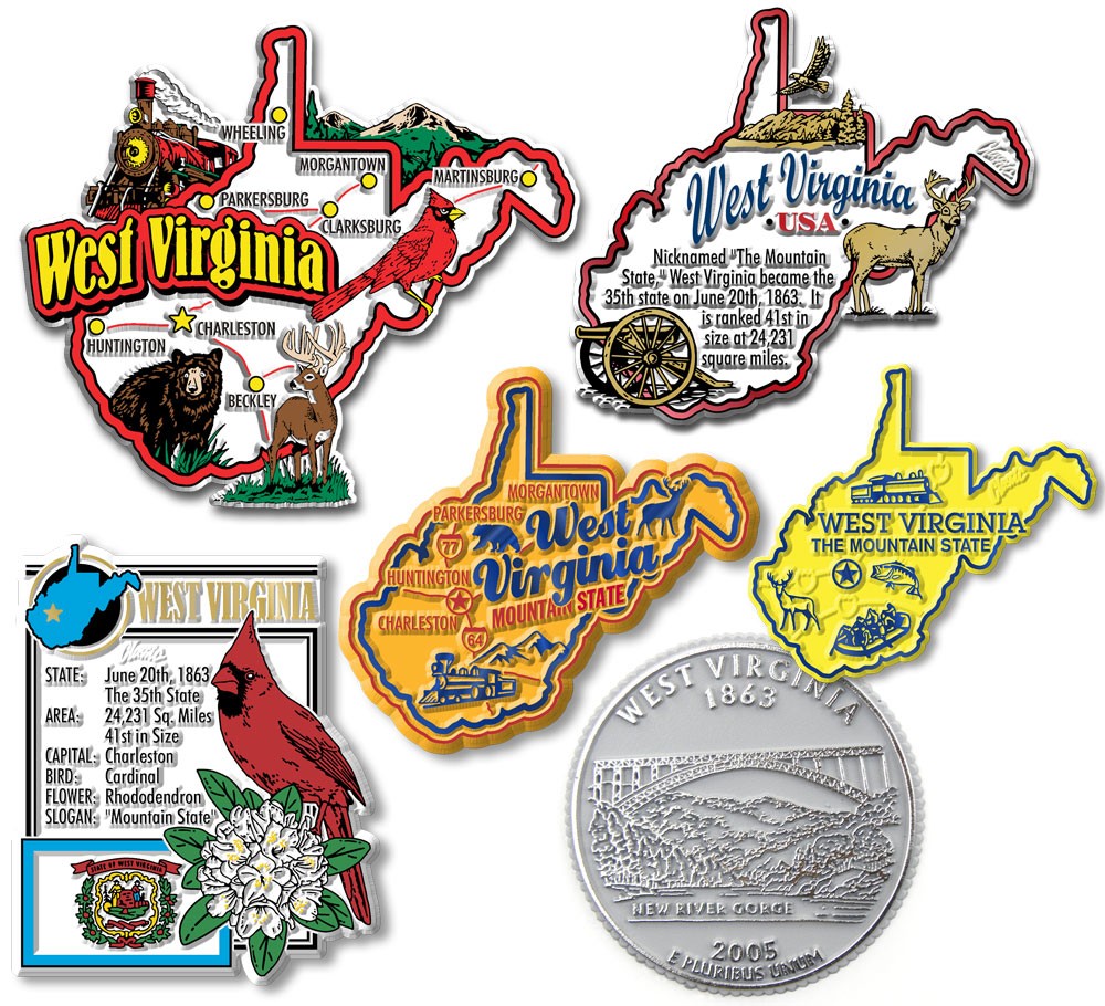 West Virginia Six-Piece State Magnet Set by Classic Magnets, Includes 6 Designs