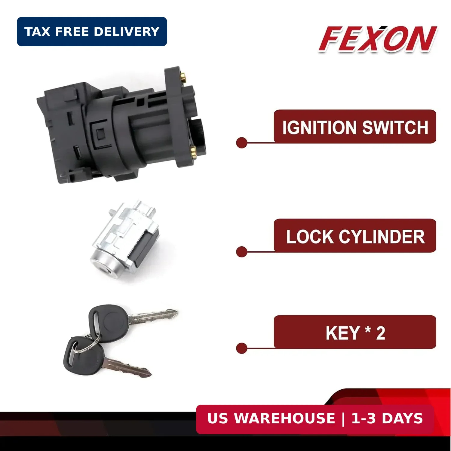 FEXON Ignition Switch & Ignition Lock Cylinder with 2 Keys Compatible with 1997-