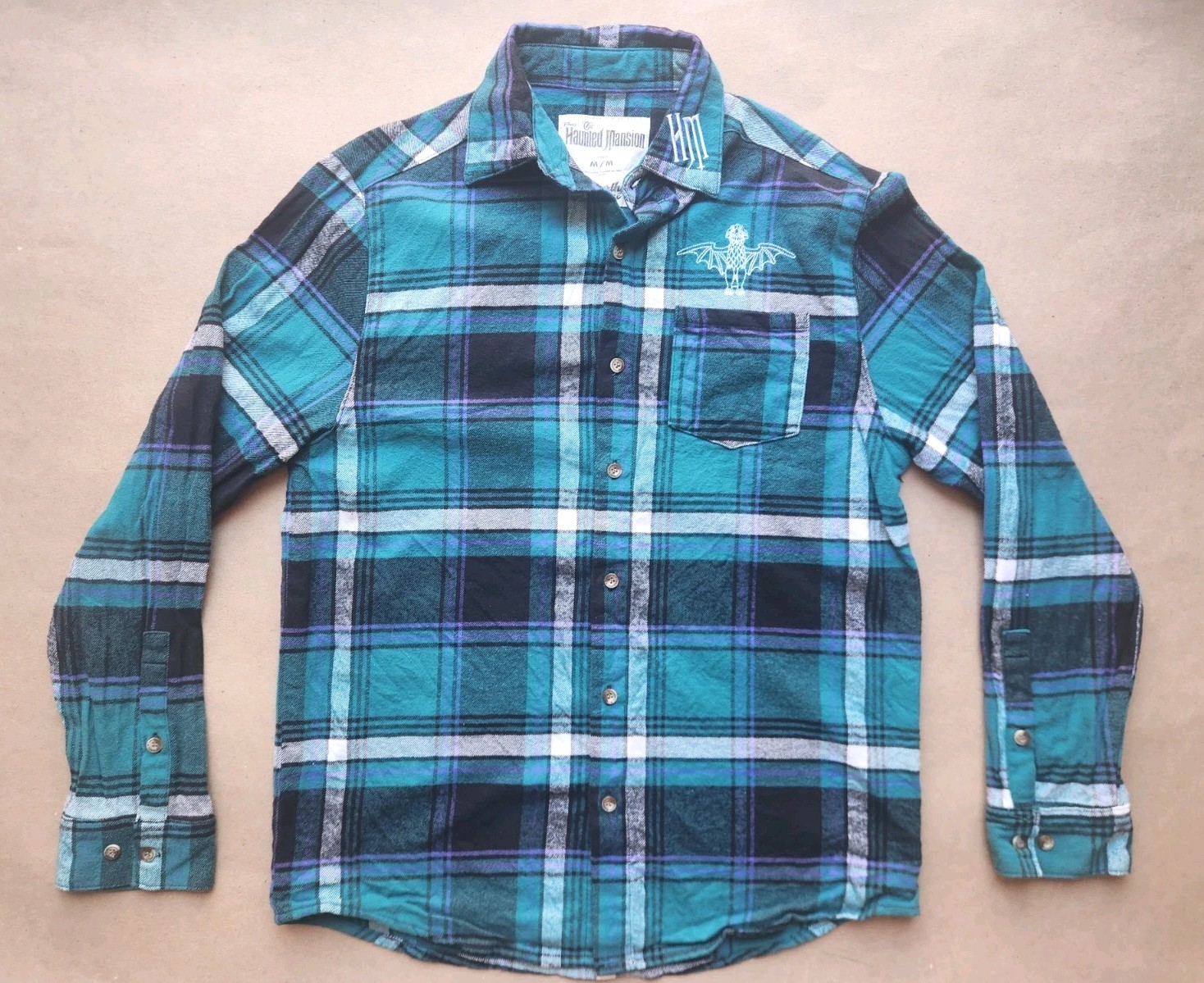 Cakeworthy Disney Haunted Mansion Black Watch Plaid Flannel Button Up Medium
