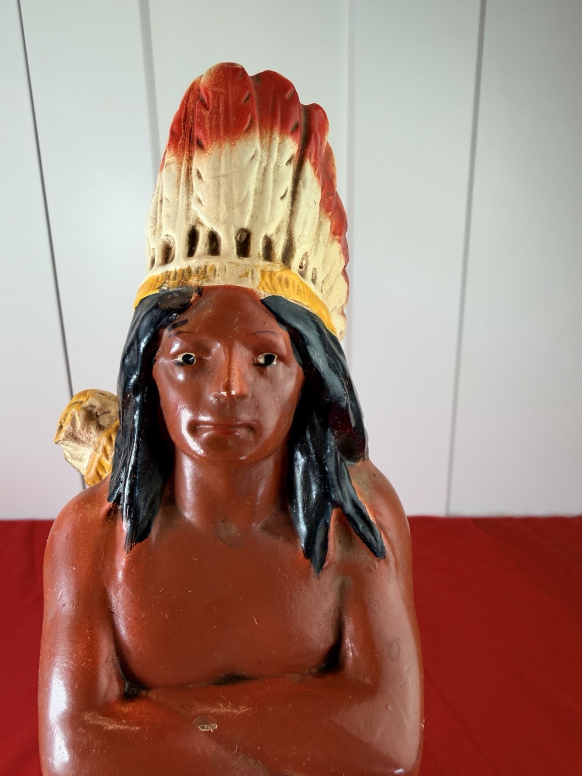 Vtg 17.5” Chalkware Native American Indian Chief Statue Cigar Store Figure Large