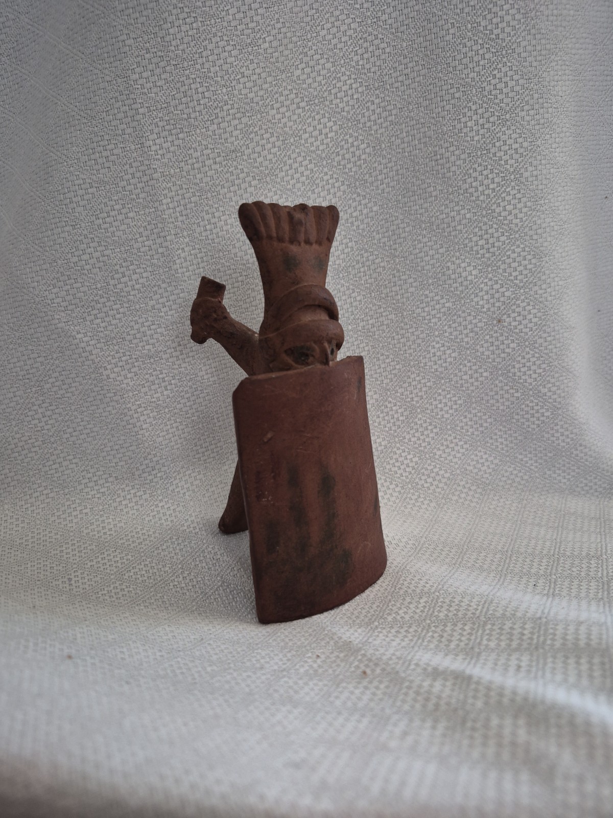 Pre Colombian Style Colima Mexico Standing Warrior w/ Shield & Headress RED CLAY