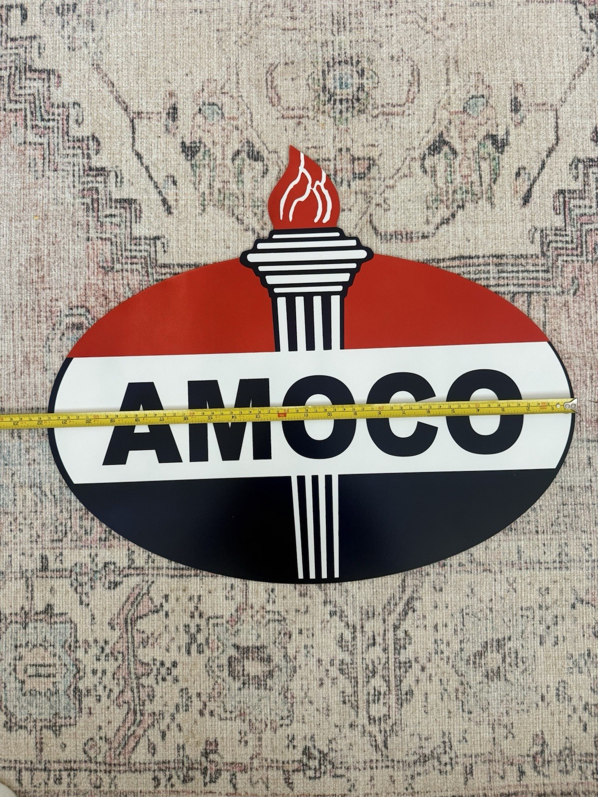 VINTAGE AMOCO GASOLINE PORCELAIN SIGN SERVICE STATION AMERICAN OIL TORCH GAS