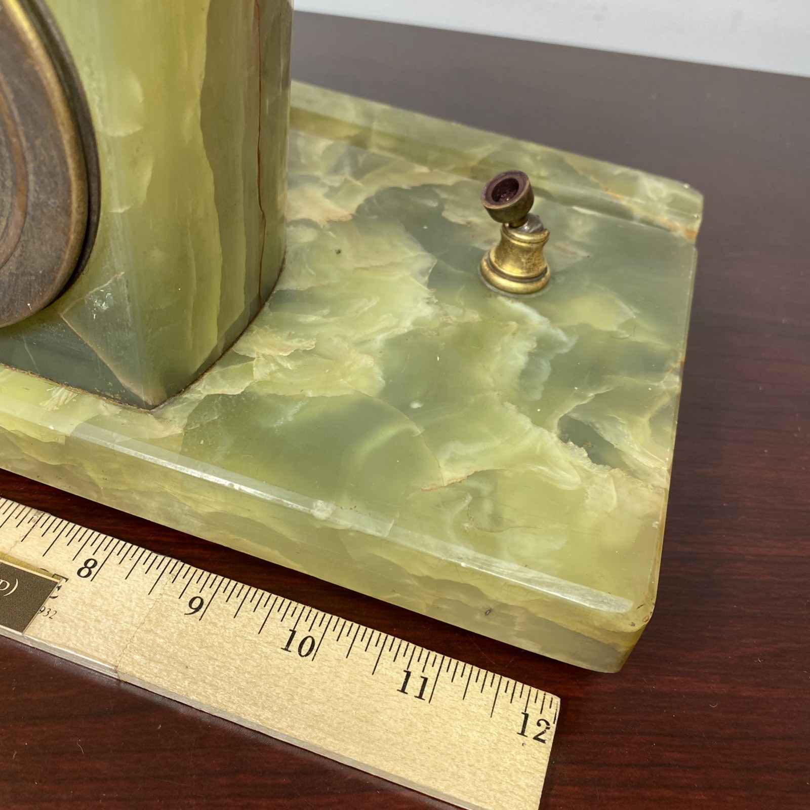 ATO Leon Hatot Art Deco Green Onyx Marble Pen Holder Mantel Desk Clock France