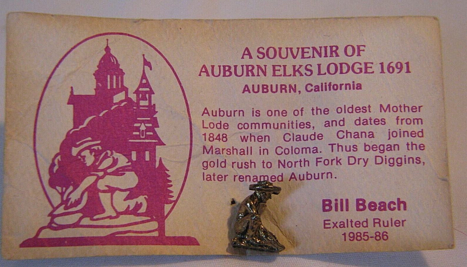 VINTAGE SOUVENIR OF AUBURN ELKS LODGE 1691 GOLD MINING PIN