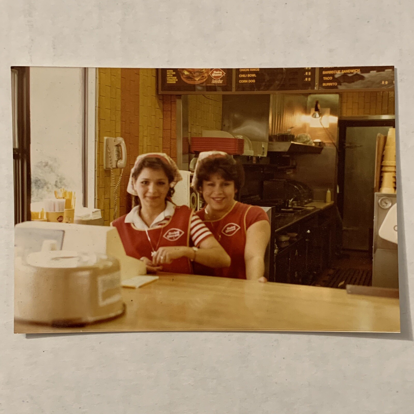 Vintage 1970s Dairy Queen Employees Photograph Two Girls Teens Menu Amateur