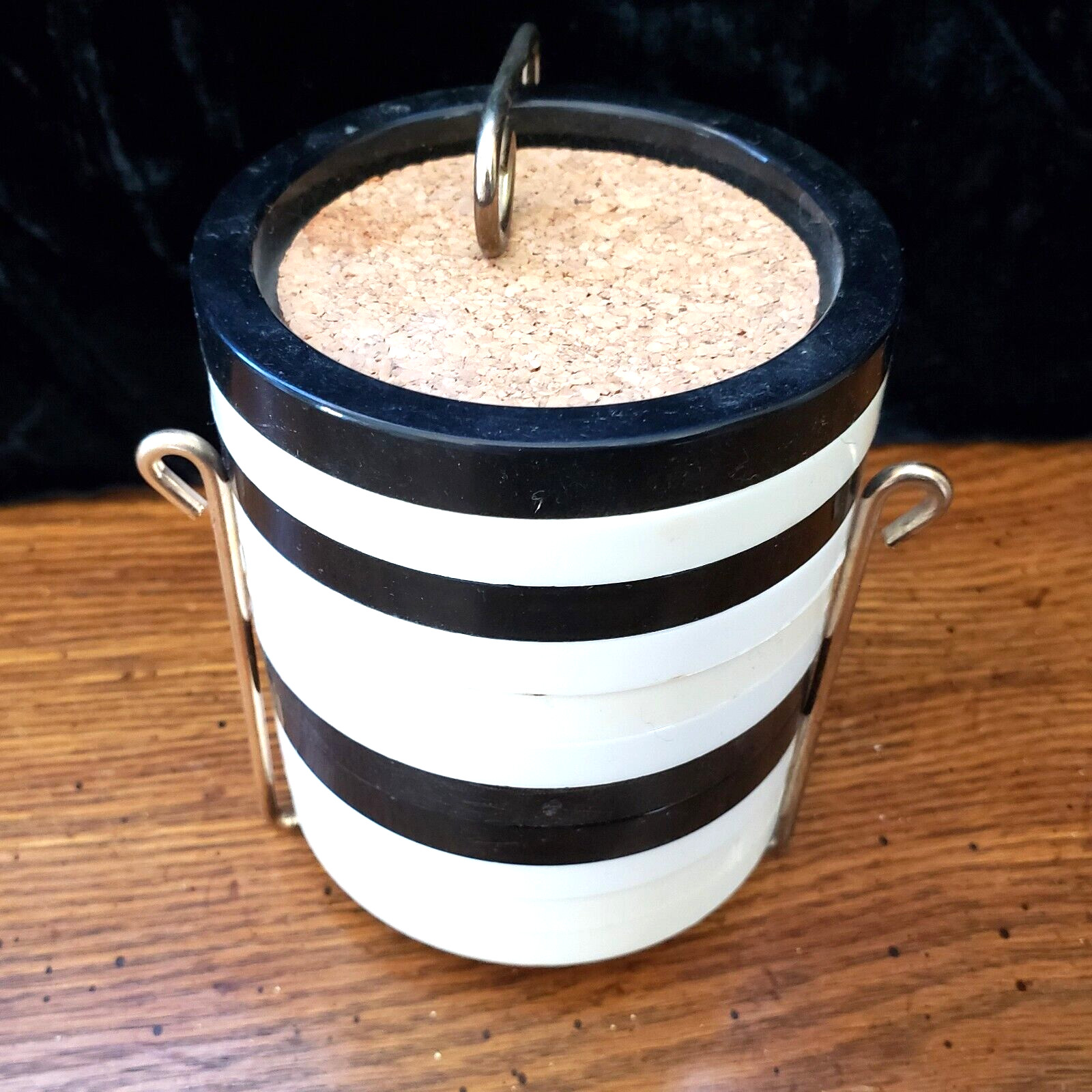 10 Plastic and Cork Coasters with Holder Vintage Mid Century