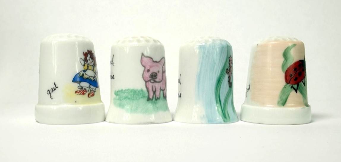 Gail Boekel Thimbles Cat Seahorse Raggedy Anne Fairy Pig Bug Frog Doves Bear VTG