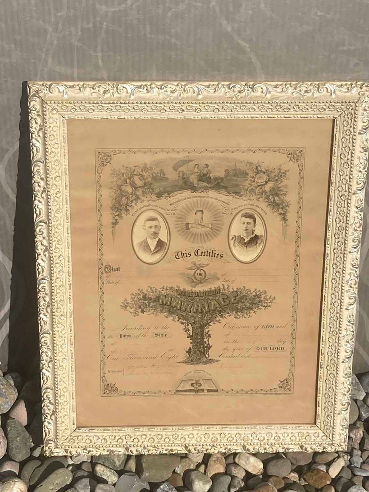 Antique Civil War Era 1868 Marriage Certificate Framed 23.5×18.5in *RARE*