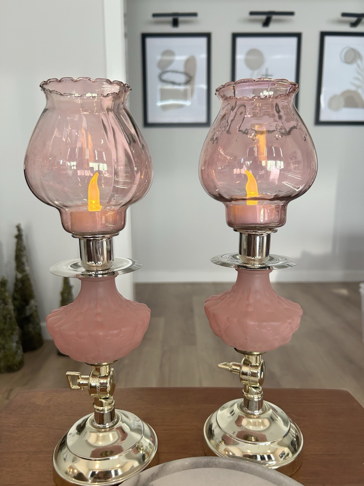 Vintage Pink Frosted Candlestick/sconce Pair