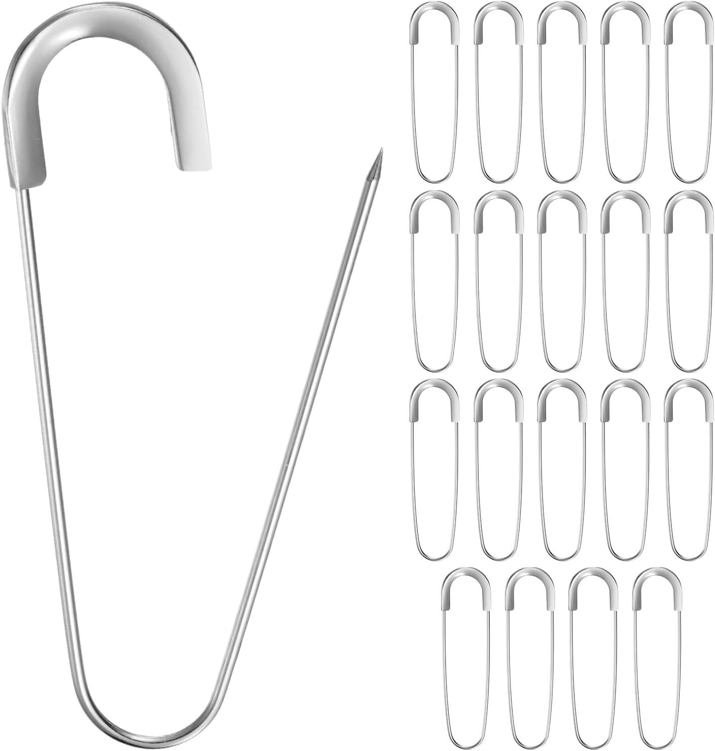 20-Pack Large Safety Pin, 3.15 In(80Mm) Zinc Alloy Heavy Brooch Pin for Sewing C