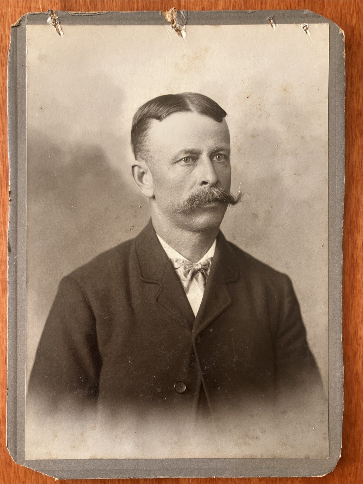 Rugged Man w/ Giant Handlebar Mustache Cabinet Card Antique Photo