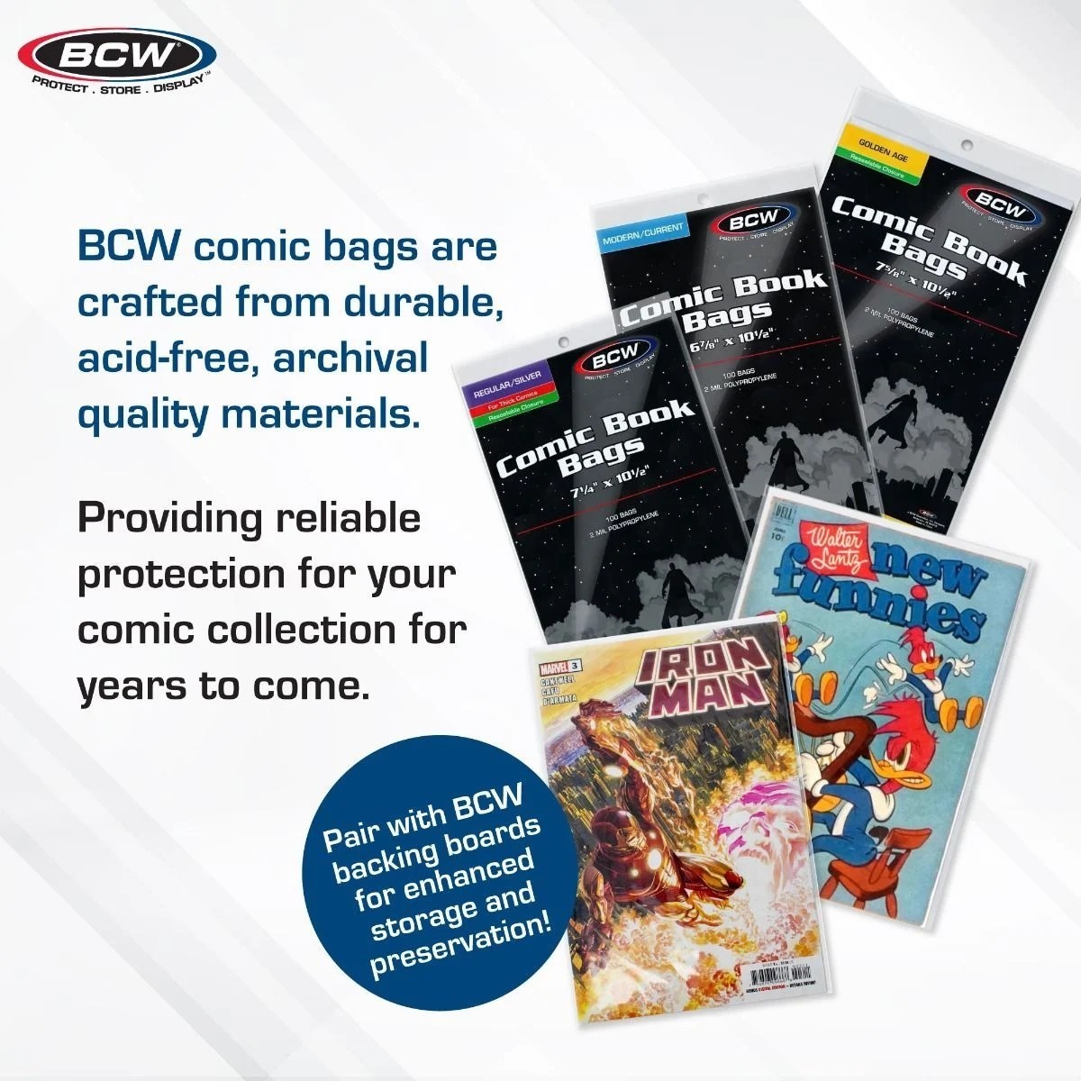 NEW (50 CT) BCW Current / Modern Comic Bag- Resealable Thick