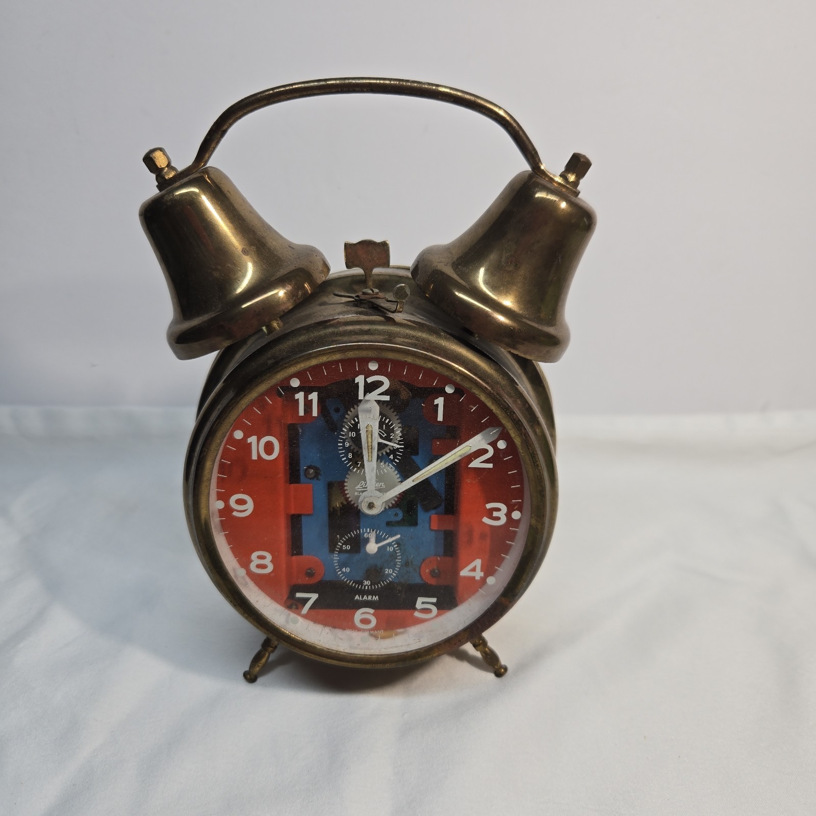Vtg Linden Black Forest Twin Bell Alarm Clock West Germany Red White Blue PARTS