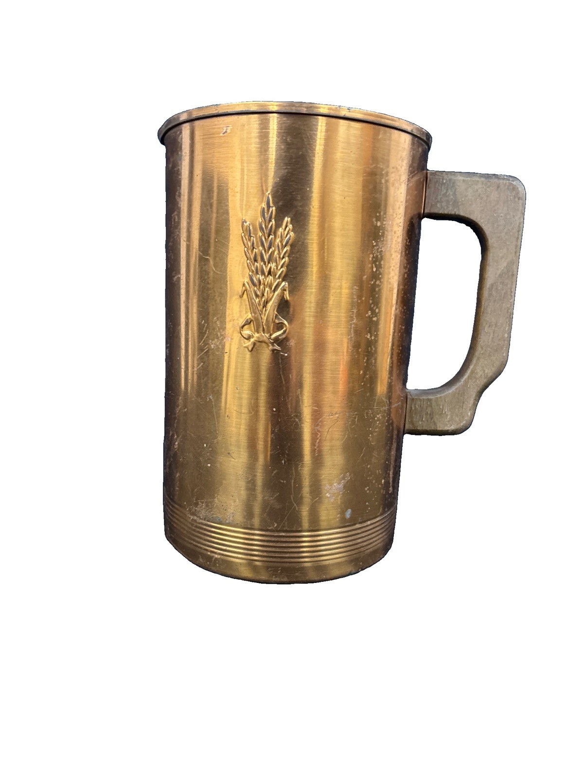 Vintage West Bend Solid Copper Pitcher Wood Handle Mid Century Wheat Pattern