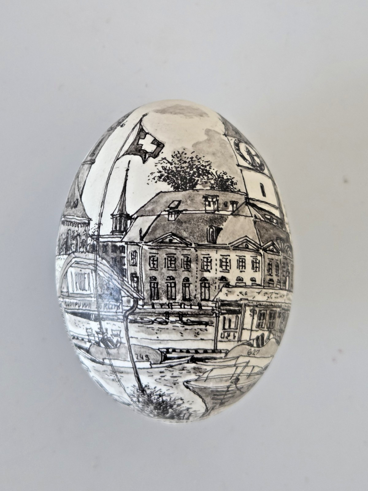 Vintage 1987 HAND PAINTED Egg Shell ZURICH Switzerland Swiss INTRICATE