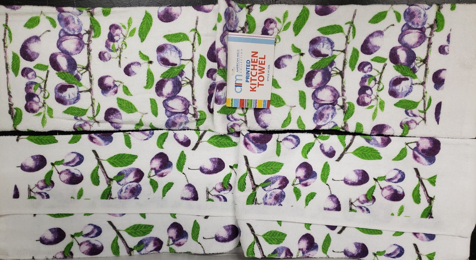 Set of 2 Same Printed Kitchen Towels(15″x25″) PURPLE FRUITS, PLUMS, AM