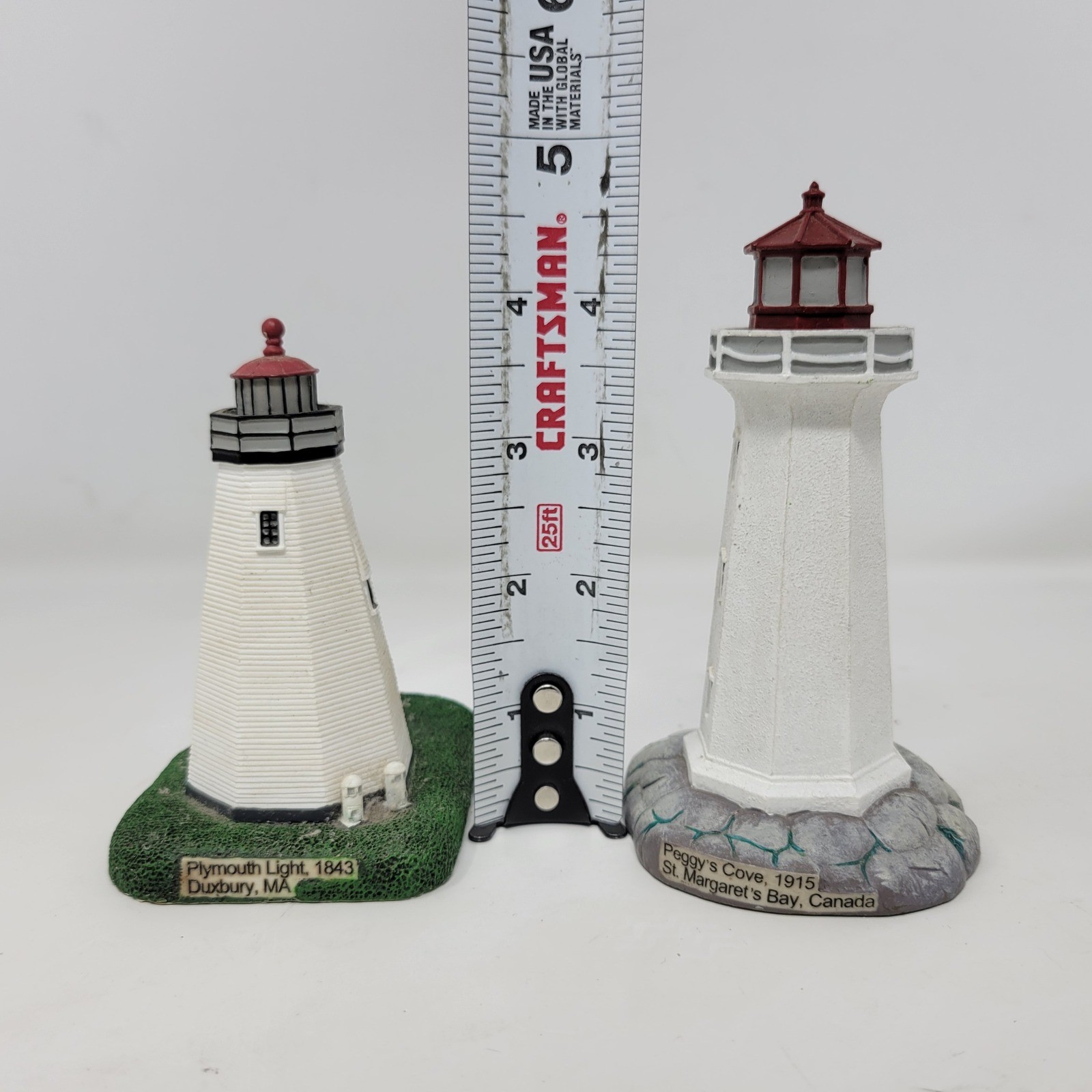 Lefton Lighthouse Figurines Set Plymouth Light 1843 & Peggy’s Cove 1915 Resin