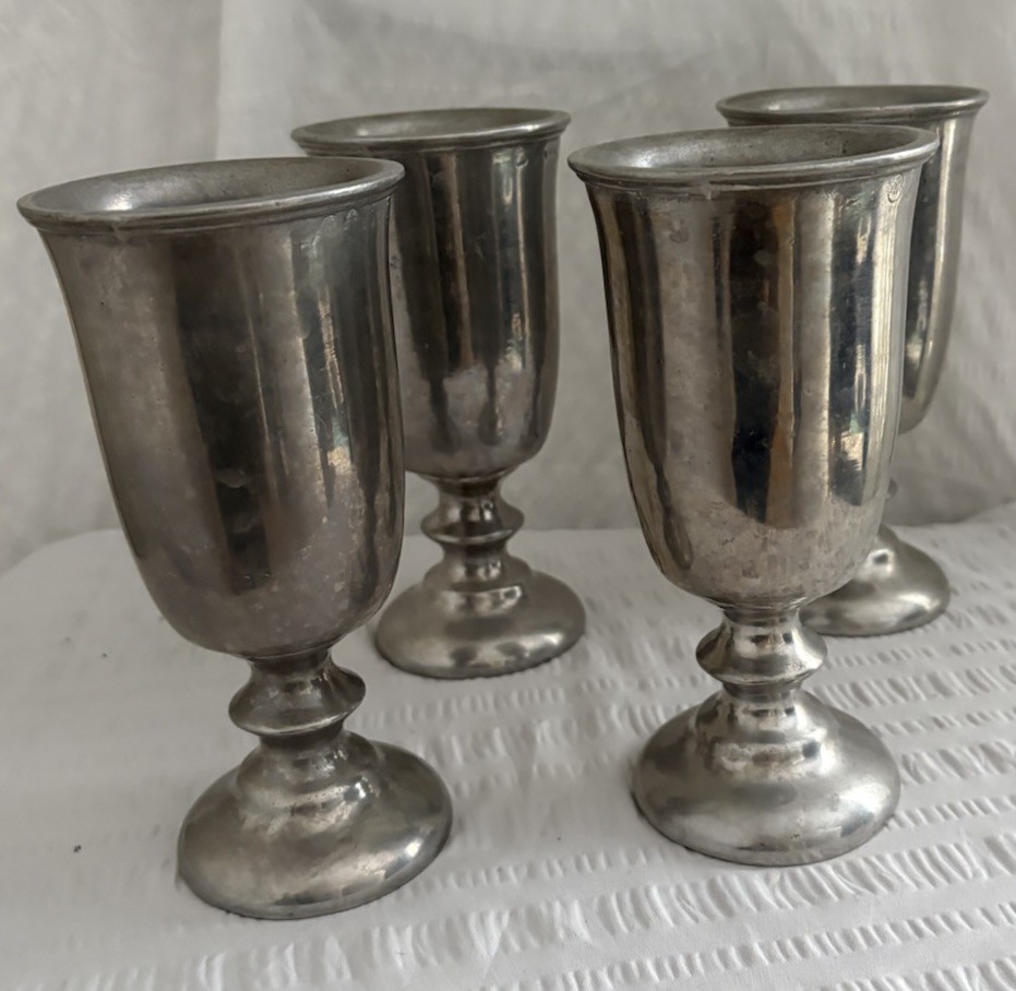Four Wilton Armetale Royal Wilton Pewter Plough Tavern Goblets. Colonial style.