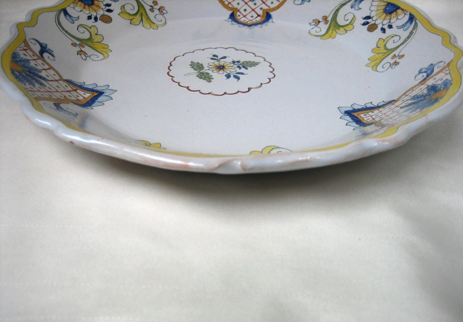 Antique French Faience Hand Painted Floral Plate 9.75 inch Quimper Style