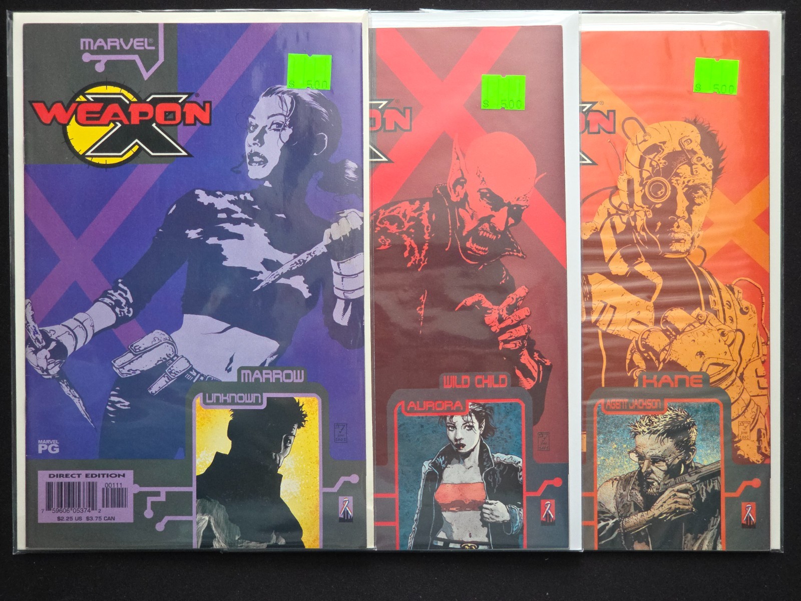 (LOT 3) WEAPON X: THE DRAFT – WILD CHILD, KANE, MARROW MARVEL (2002) VFNM