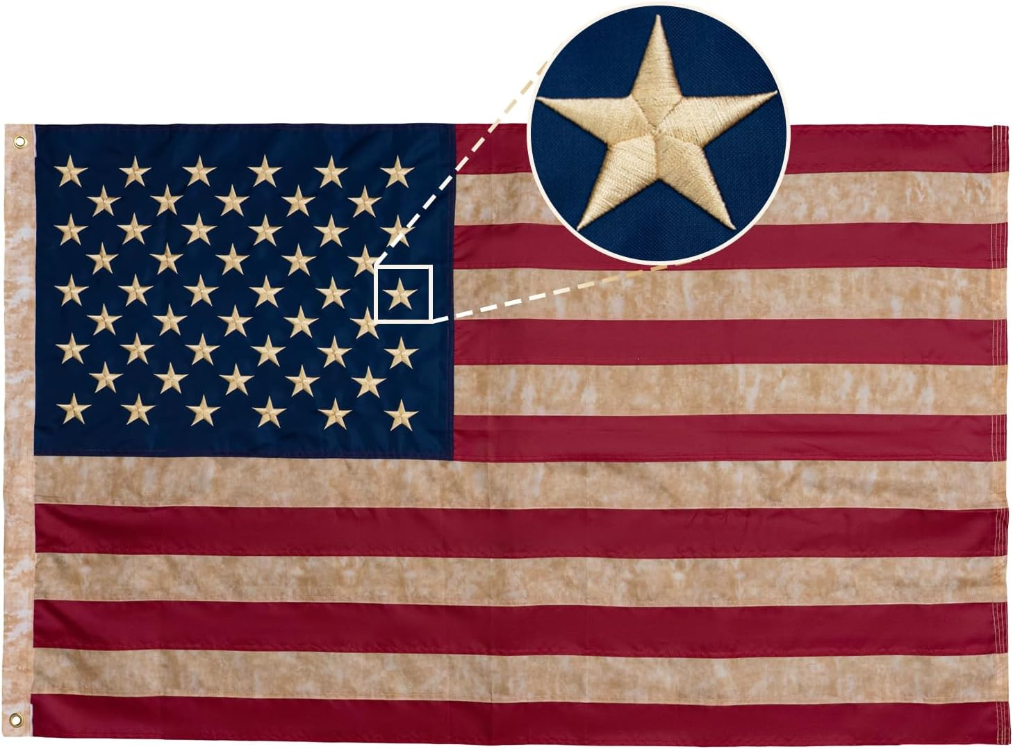 Vintage American Flag 3X5 Ft Tea-Stained Embroidered Stars US Flags Distressed A