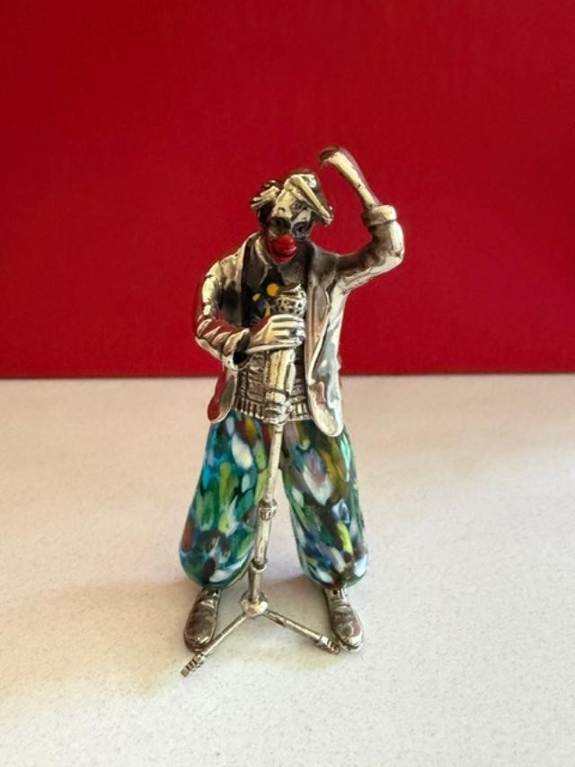 Vittorio Angini Sterling Silver Murano Glass Clown with Microphone