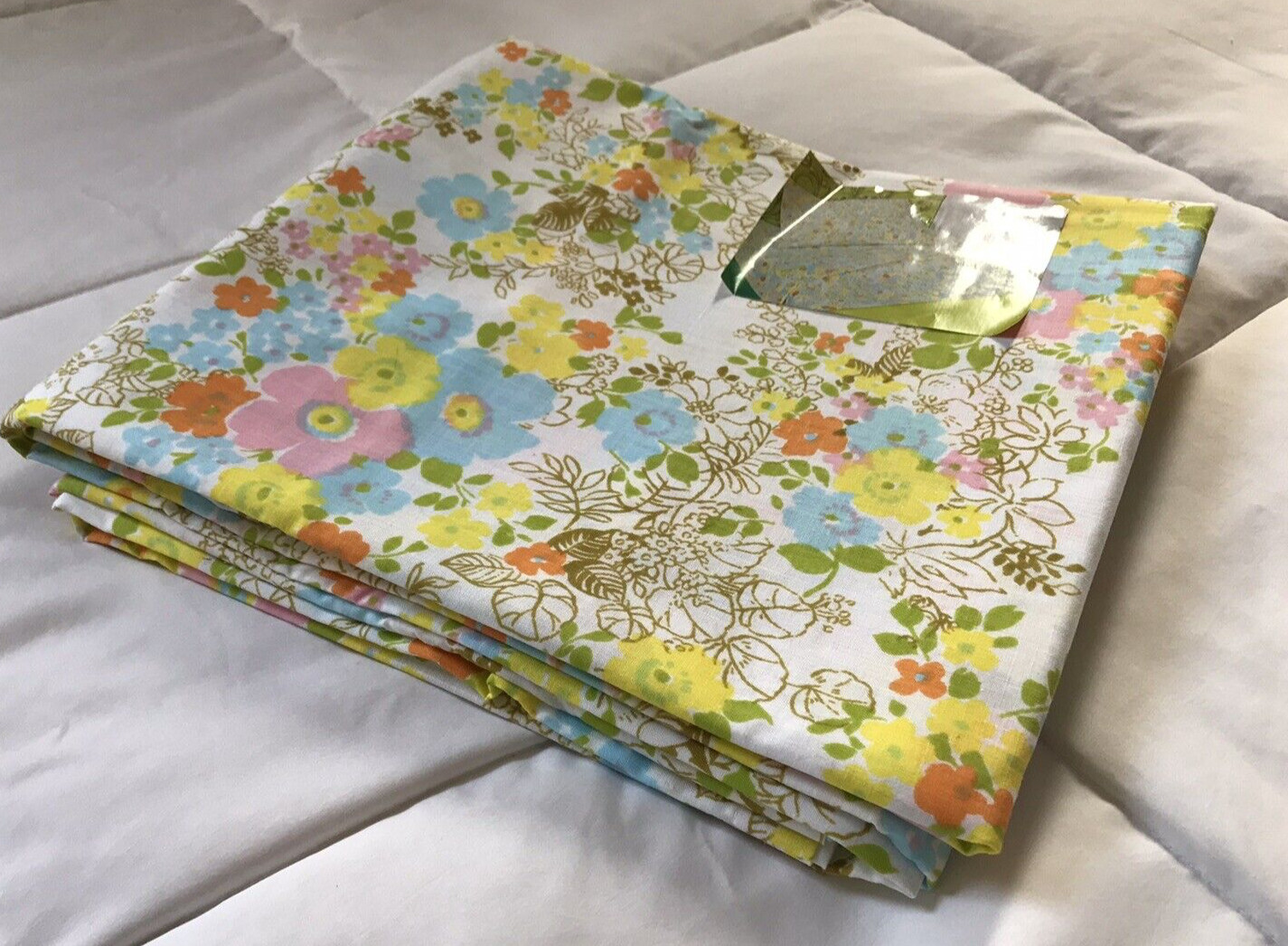 NEW Vtg FULL FLAT Sheet Floral Penn-Prest Fashion Manor Retro Mod MCM OPEN BOX