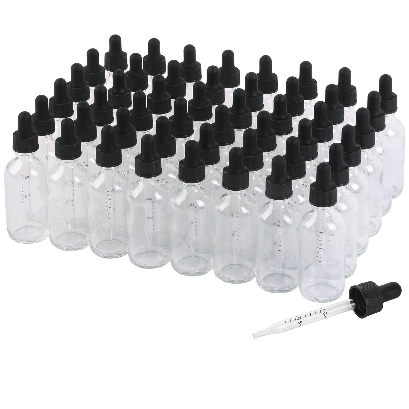 NOOEEISS 48 Pack, 2oz Glass Dropper Bottle, Preety Texture 2oz-48Pack, Clear