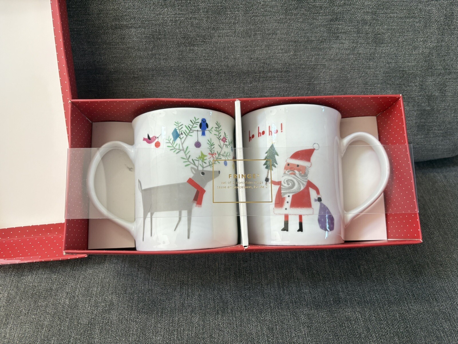 Fringe Studio Christmas Holiday Reindeer Santa 12 oz. White Porcelain Coffee Mug