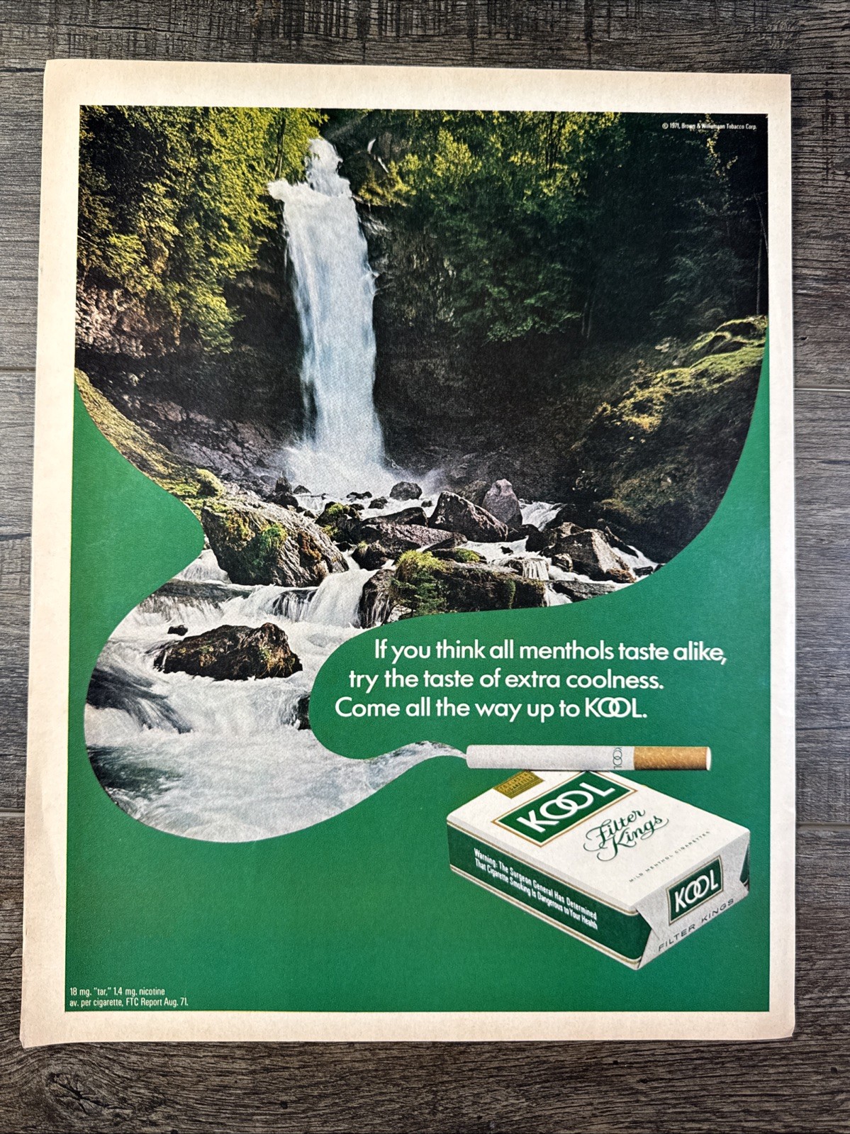 Kool Cigarettes Vtg Print Ad If You Think All Menthols Taste Alike 1972 Waterfal