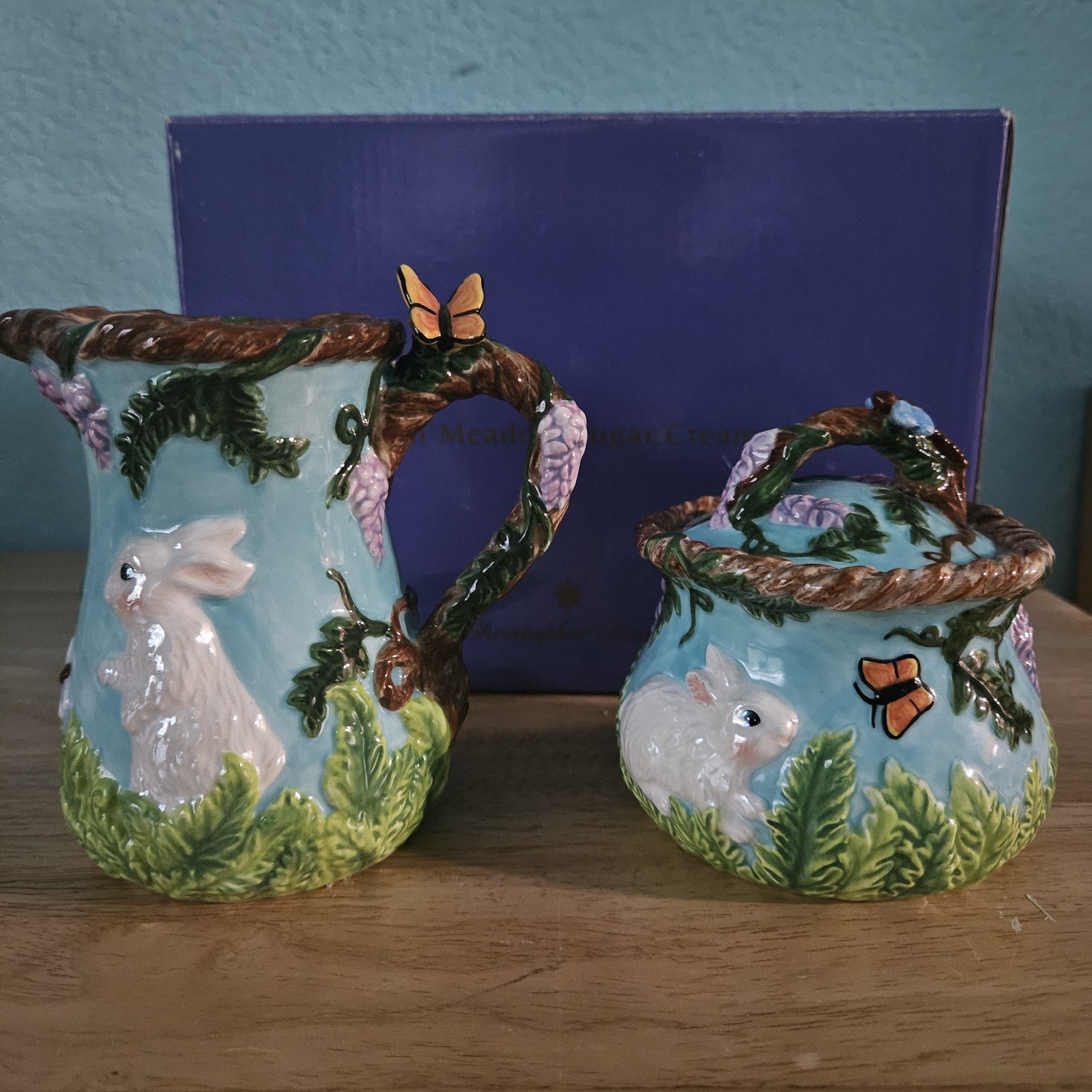 Christopher Radko Fern Meadow Creamer And Sugar Easter/Bunny w/Original Box