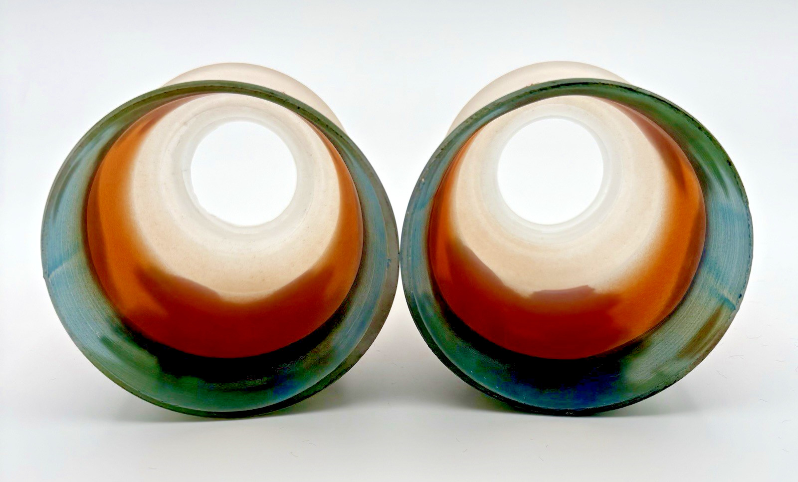 Pair Hand Reverse Painted Forest Scene Glass 2 1/4″ Fitter Lamp Light Shades