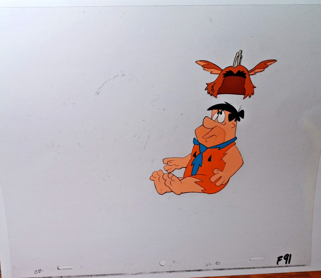 ORG Flintstones Production Cel With Headpeice Hat flying Above his Head JRR18