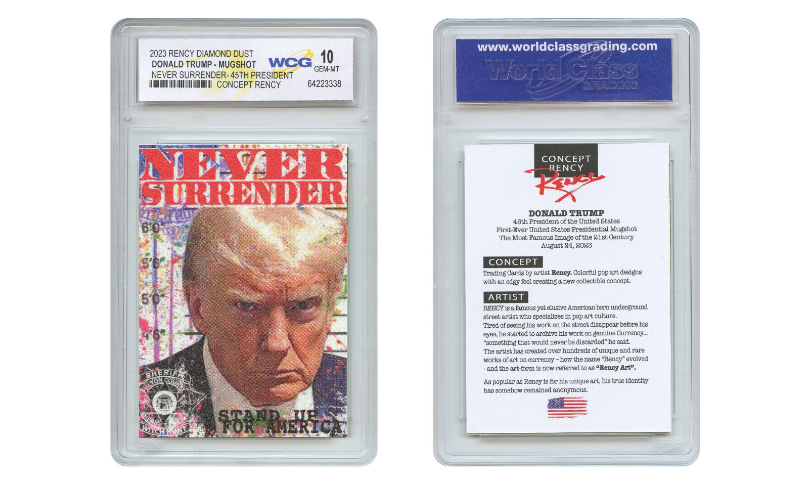 Donald Trump 45th President MUGSHOT Trading Card by RENCY ART – Gem Mint 10