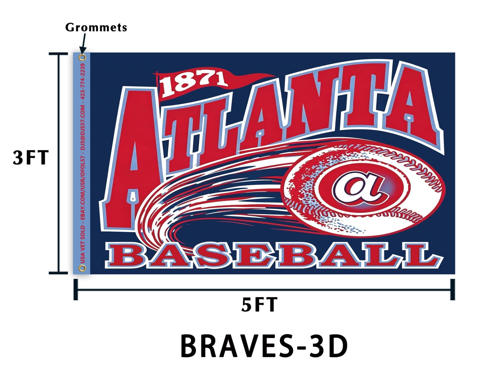 Atlanta Braves Flags 3×5 Banner Sign Baseball Man Cave New FREE Shipping Gift