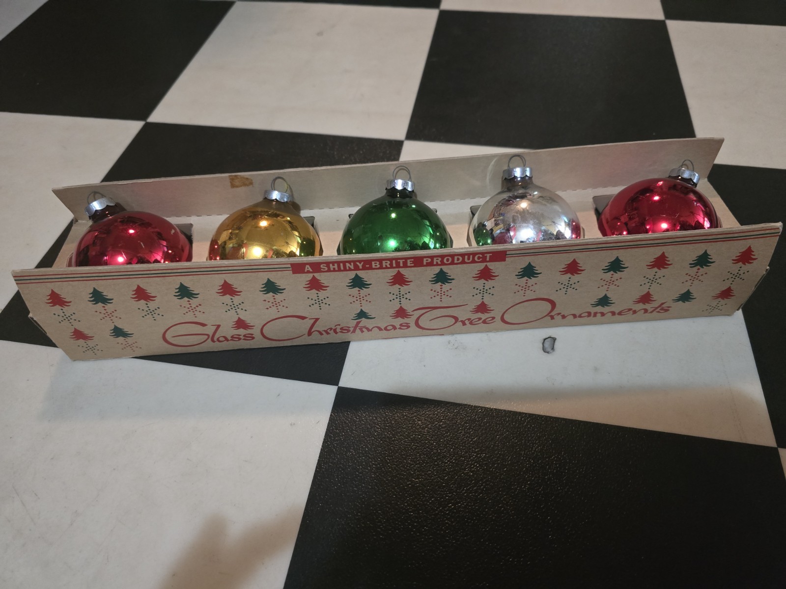 Vtg. Christmas Shiny Brite Glass Tree Ornaments Multicolor Sleeve Box Of 5